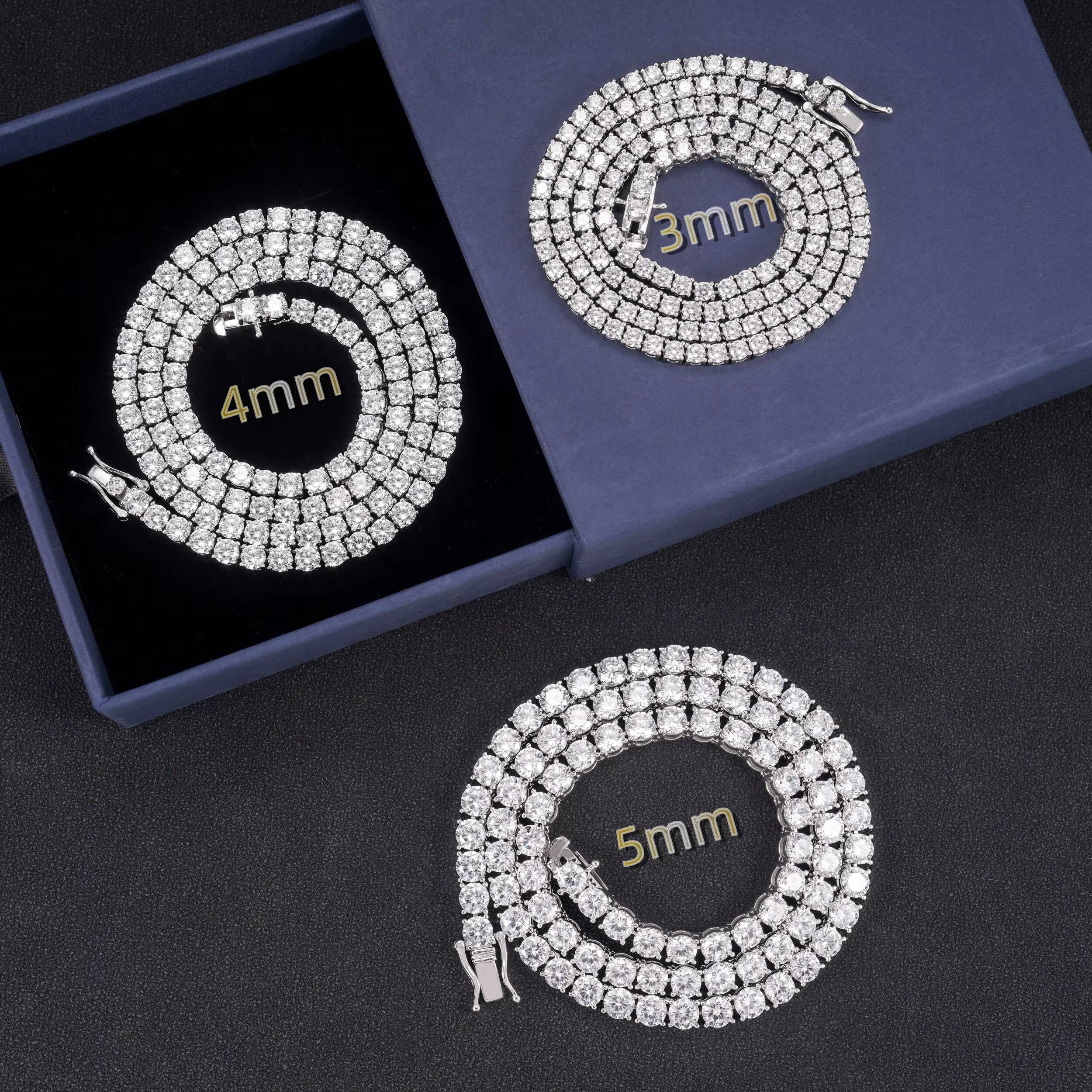 Ready Made Stock Affordable 3mm 4mm 5mm Tennis Chain Moissanite 925 Necklace Bracelet 18k Gold Plated Necklace Hip Hop Rock
