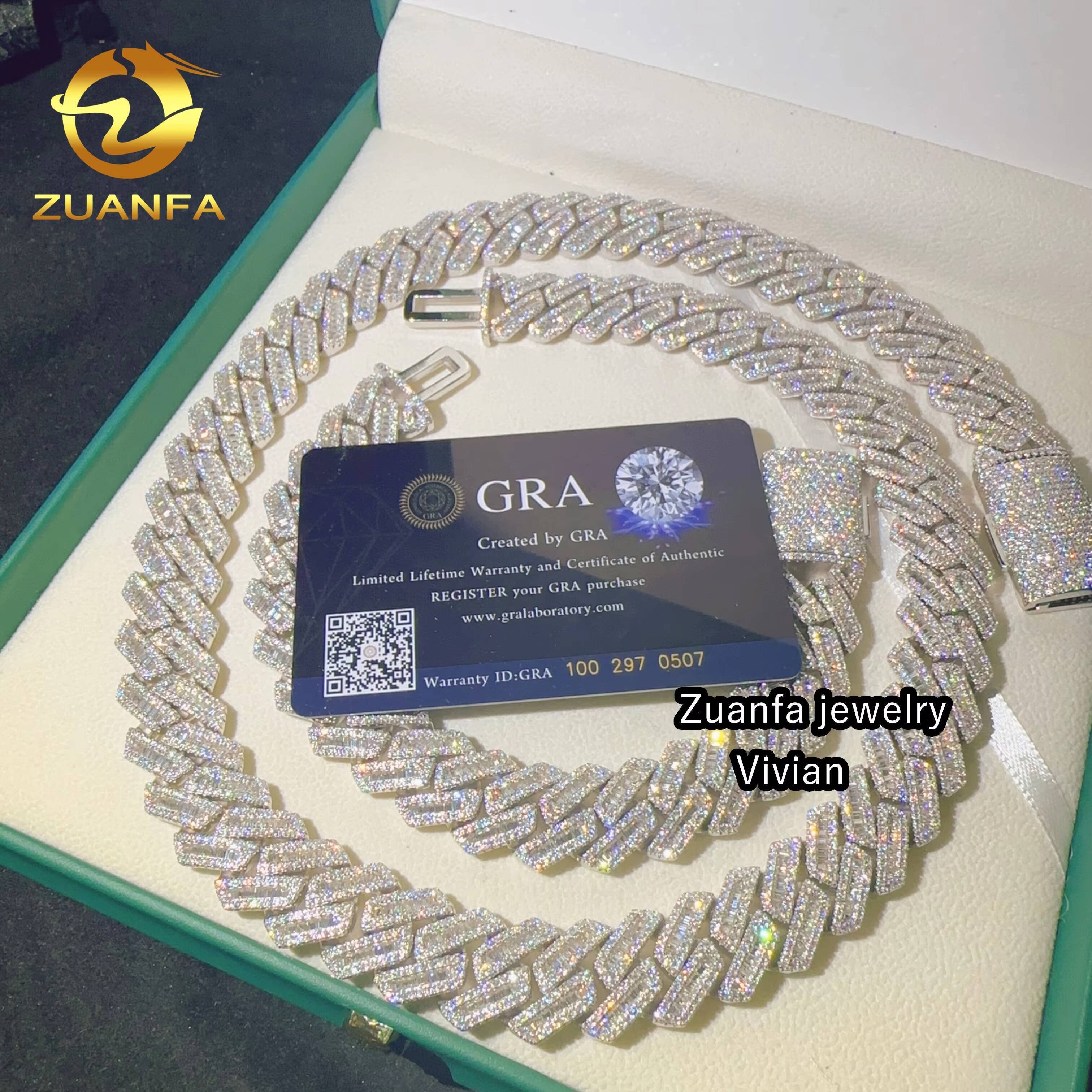 D Color VVS Moissanite 18MM Necklace Sterling Silver 925 Iced Out Hip Hop Miami Fine Jewelry Custom Moissanite Cuban Link Chain