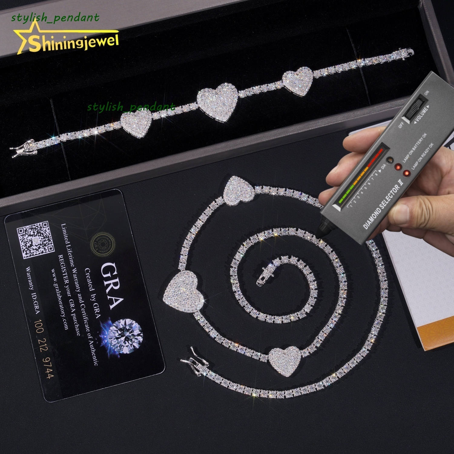 Fine Jewelry Iced Out 925 Silver Heart Style 3MM Moissanite Tennis Necklace High Quality Custom Moissanite Tennis Chain for Men