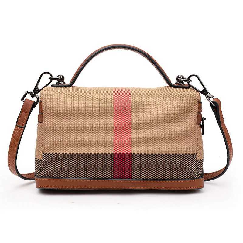 Aidrani New womens shoulder crossbody mini bag plaid small square bag made of canvas and cowhide materialT251028