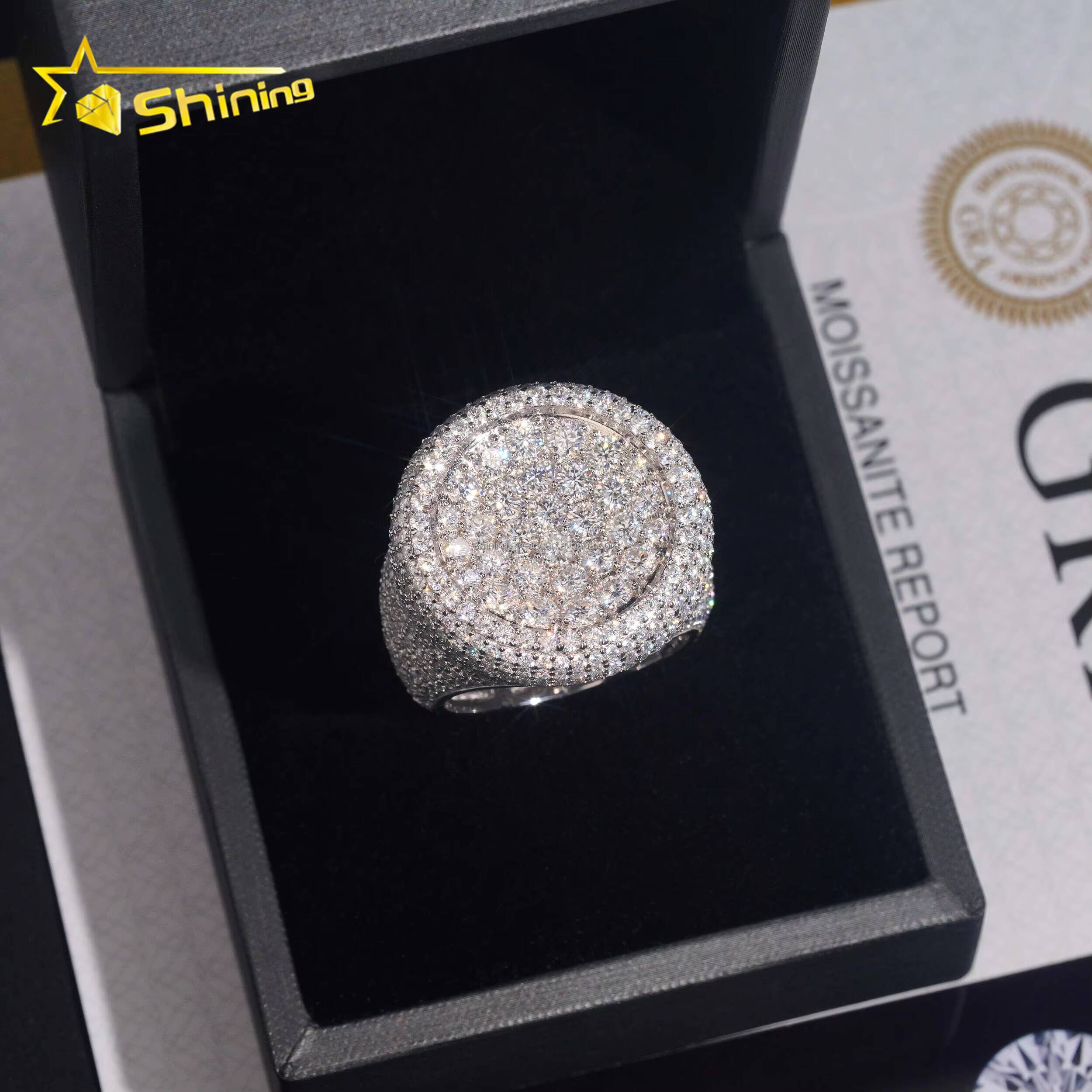New Arrivals Fire Man Jewelry Luxury Hip Hop Hot Selling S925 Solid Silver Fully Iced Out FL Moissanite Diamond Round Ring Man