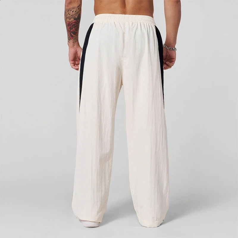 Autumn Track Pants Mens Loose Casual Wide Leg Trendy Sports Splicing Breathable American 251027