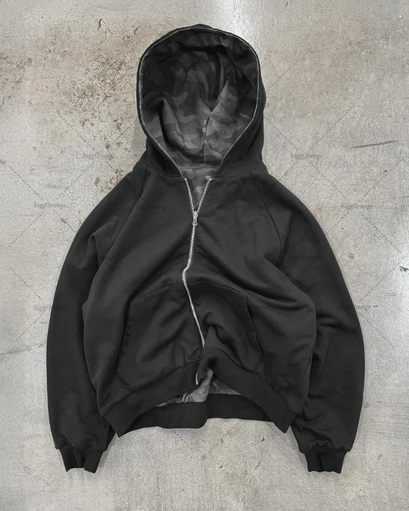 American Retro Harajuku Camouflage Zipper Hoodie Women Hiphop Trendy Streetwear Gothic Punk Casual Oversized Sweatshirt Men 251027