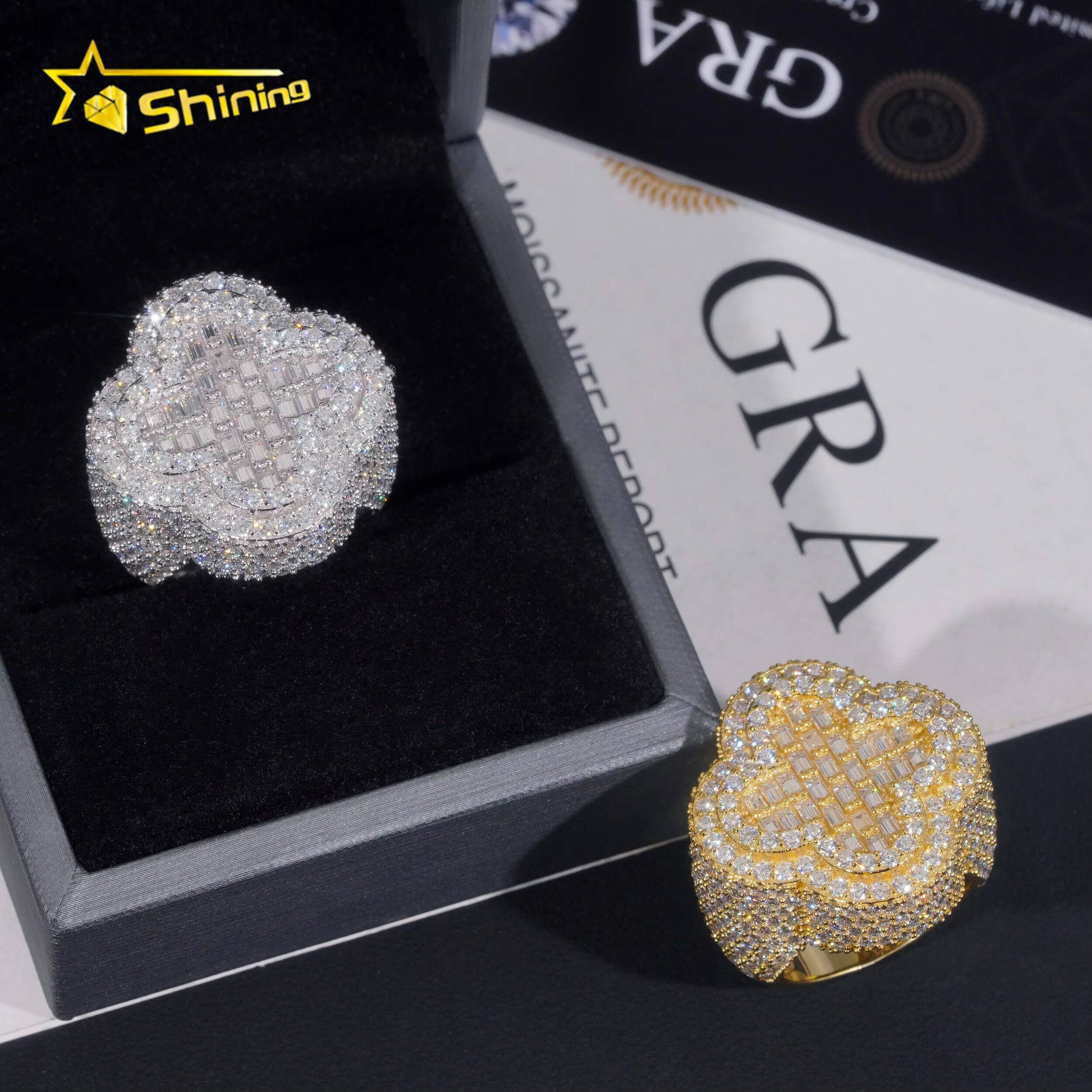 New GRA Certificate 925 Sterling Silver Gold Plated Fine Jewelry Iced Out VVS Diamond Cross Moissanite Hip Hop Ring Men Ring