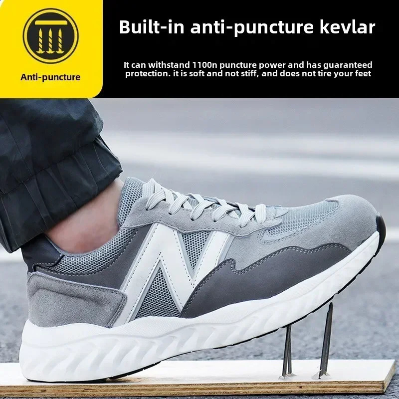 Mens anti smashing and piercing soft soled safety boots lightweight steel toe work shoes w251013