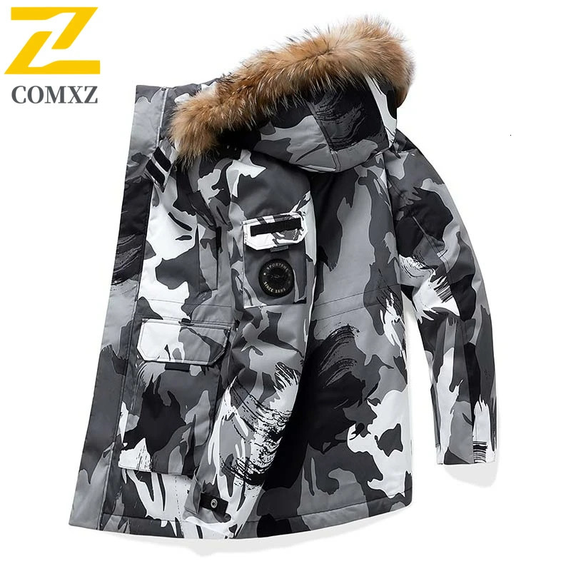 COMXZ Unisex Down Jacket Premium Hooded Hiking Travel Lightweight Parka Fur Collar Snow Thickened Winter Filler Down 251023