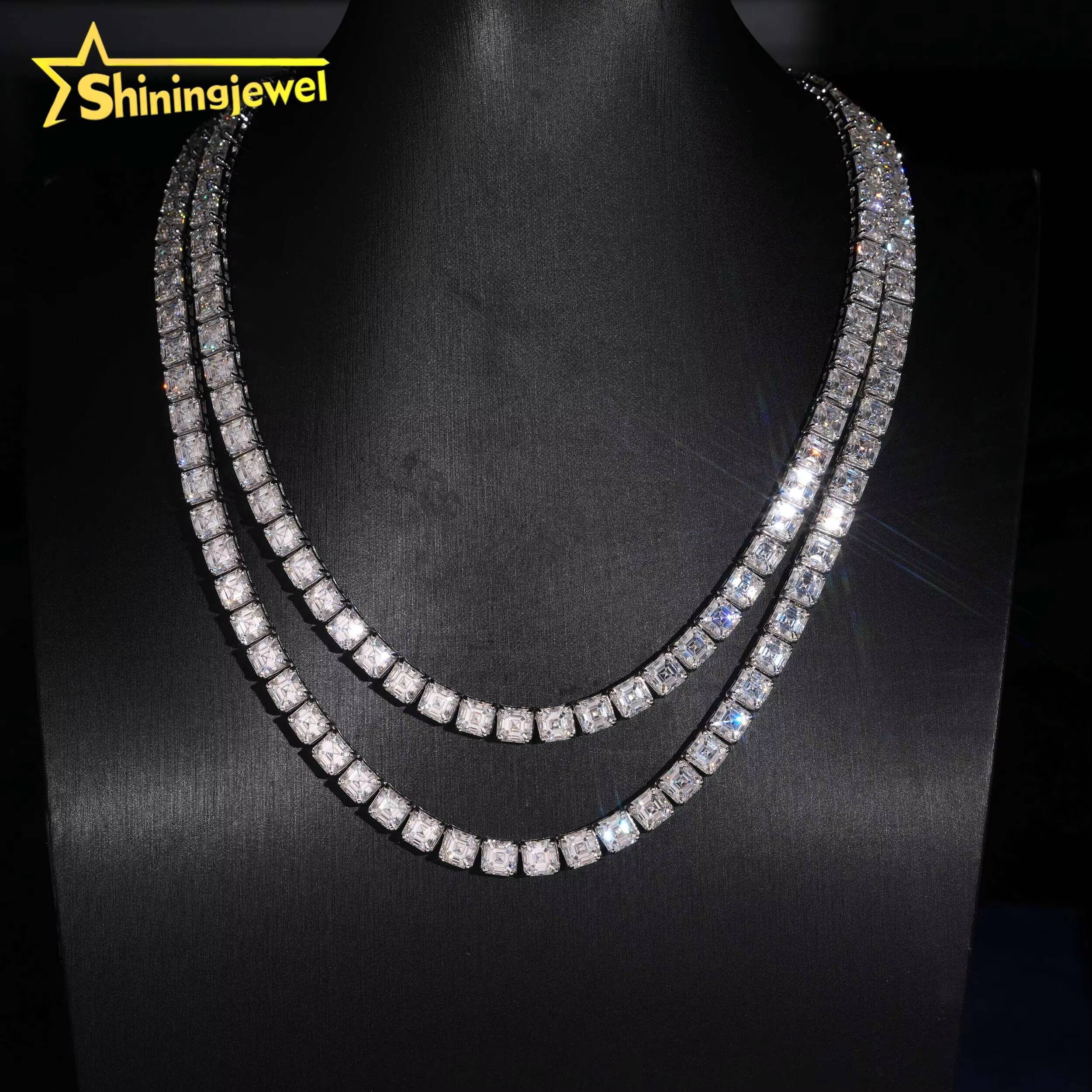New Arrival 08ct Main Stone Asscher Cut Moissanite Tennis Chain Fine Jewelry Women GRA Certificated Iced Out Moissanite Chain