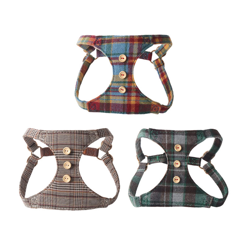Dog Harness Leash Set with Plaid Pattern u0026 Buttons Adjustable u0026 Classic for Small Dogs Plaid Dog Harness Gear Comfortable u0026 Secure Vest Harne M260224