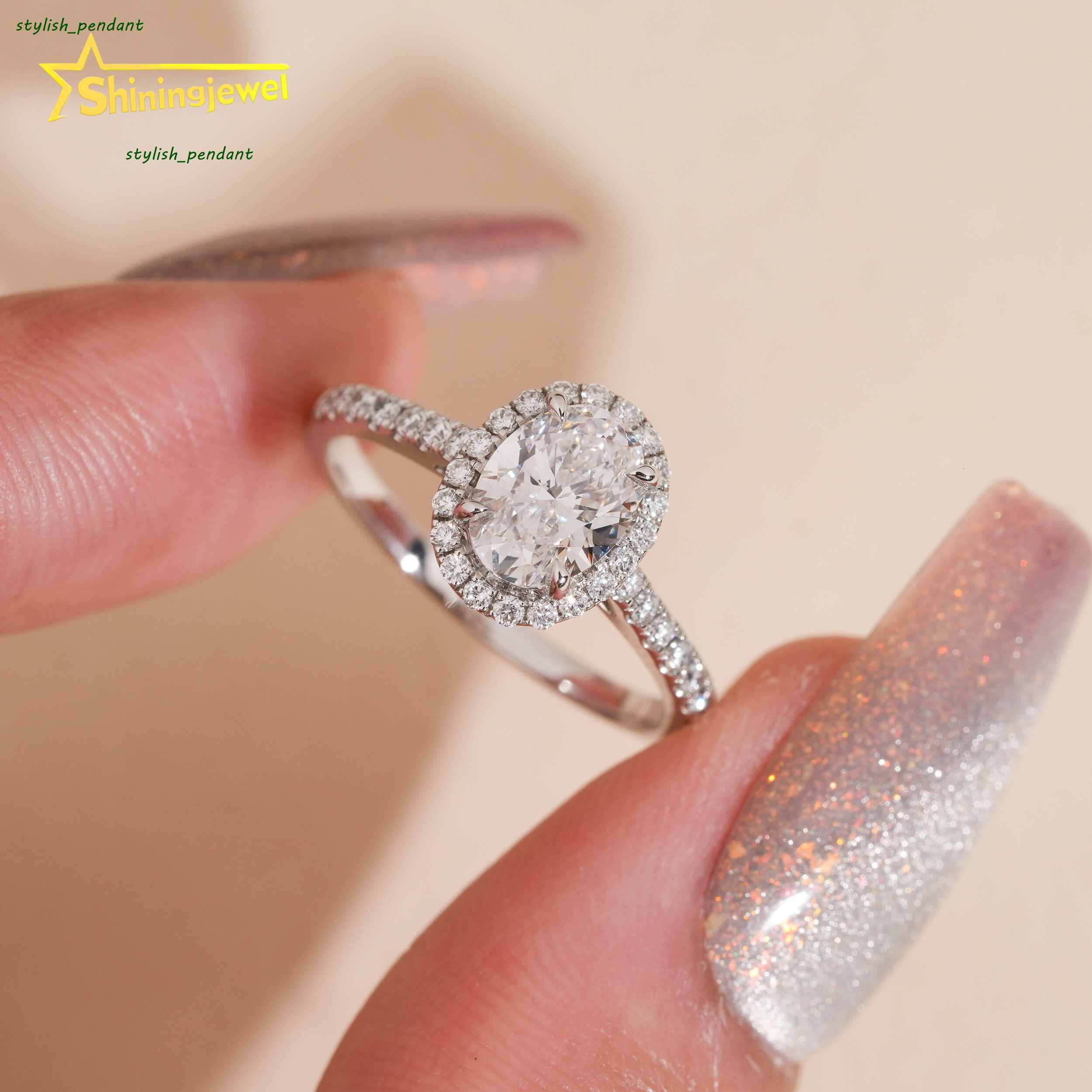 Women Jewelry Oval Cut Diamond Ring 14K Solid White Gold Jewelry Lab Grown Diamond Wedding Engagement Rings IGI Certificate