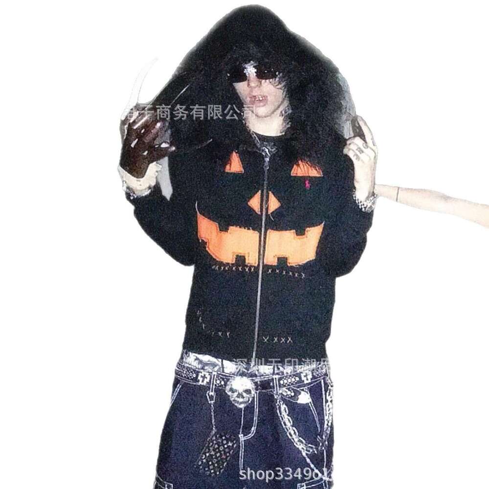 Loose Dark Style Horror Pumpkin Head Unisex 3D Patch Embroidery Pattern Hoodie
