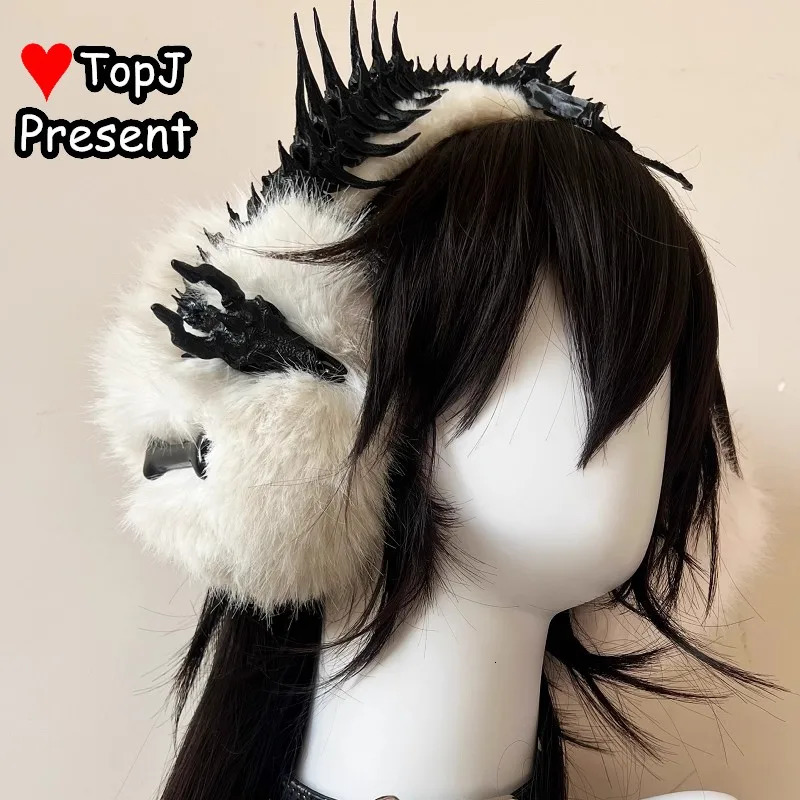 Punk Dark Women Y2K girl Harajuku Gothic Lolita cosplay skeleton cross ear warmer Furry Colored headband Earmuff Earmuffs 251024