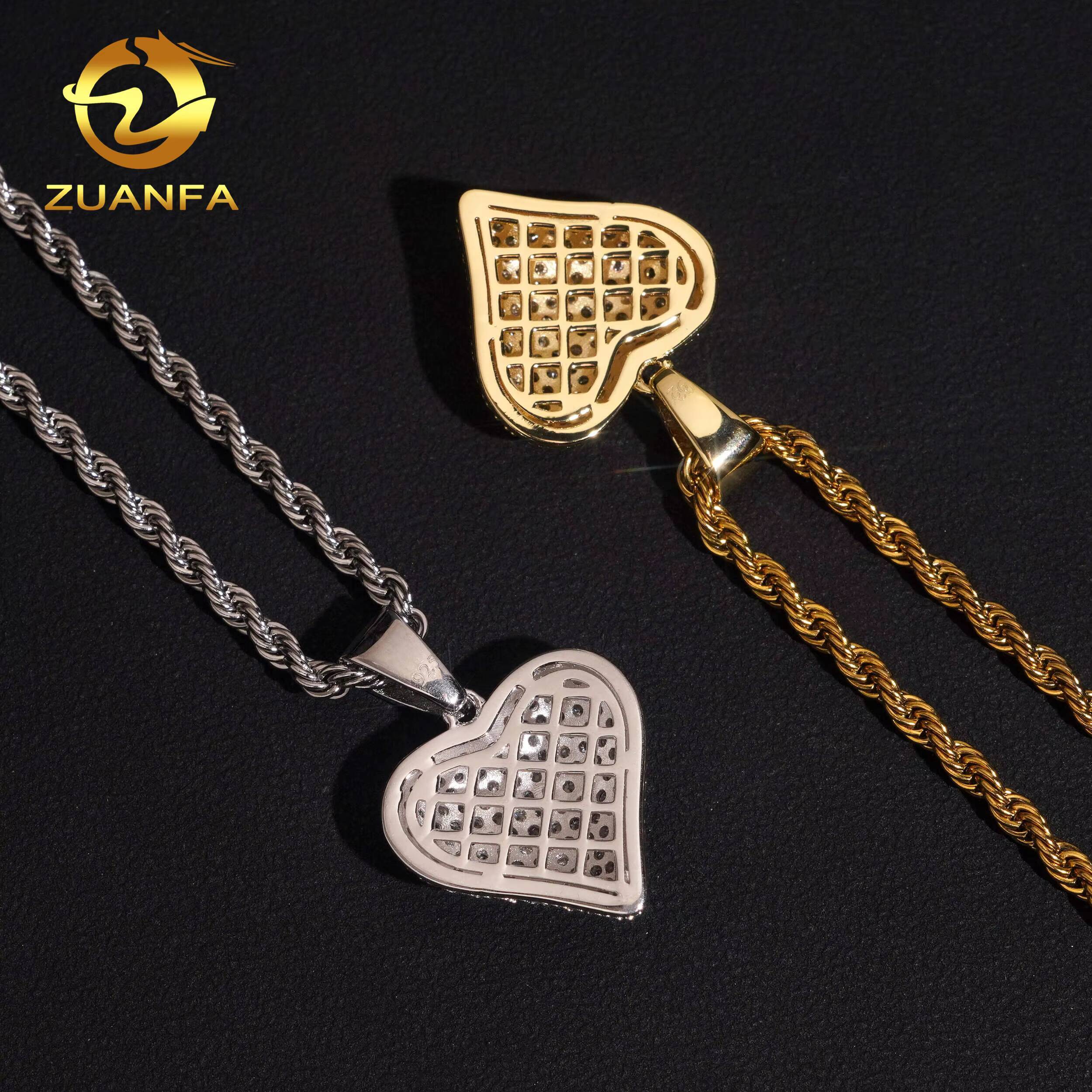 USA Local Stock 925 Silver Hip Hop Moissanite Jewelry Custom Iced Out Pendant VVS D Moissanite Diamond Heart Charm Pendant