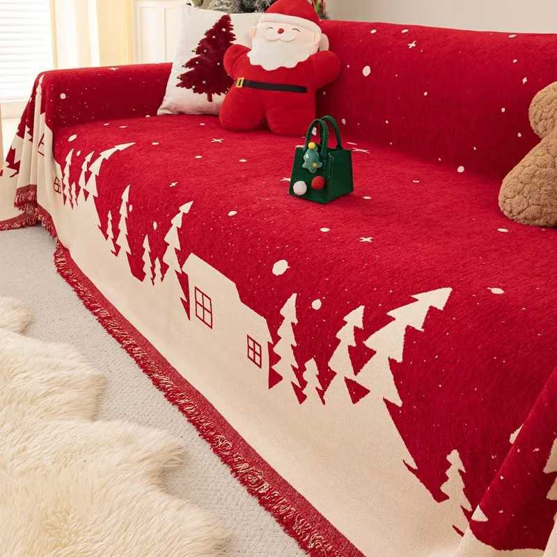 New Christmas Atmosphere Sofa Cover Cloth One Piece Red Festive Sofa Towel New Year Style Autumn and Winter Style Skin Friendly C251028