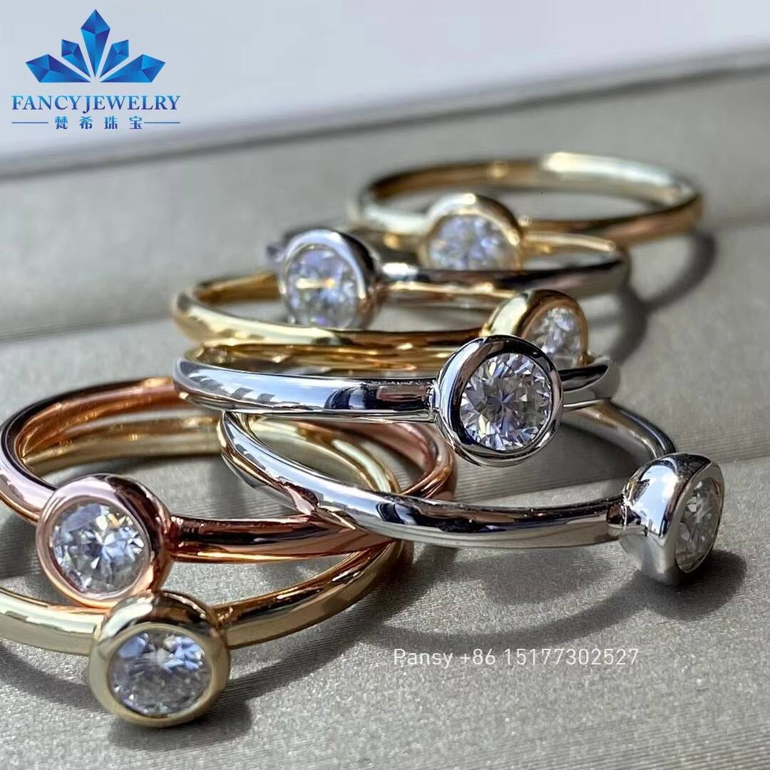 FANCY Gems Customized 18k AU750 Rose Gold 10ct D VVS1 Round OEC Cut Bezel Setting Moissanite Solitaire Ring