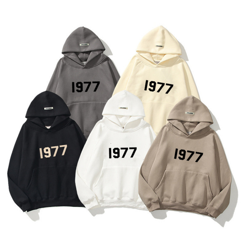 New Style Raglan Sleeve Double Layer Hooded Sweatshirt High Designer Hoodie Street Loose Fit Fleece 1977 Letter Hoodie Unisex