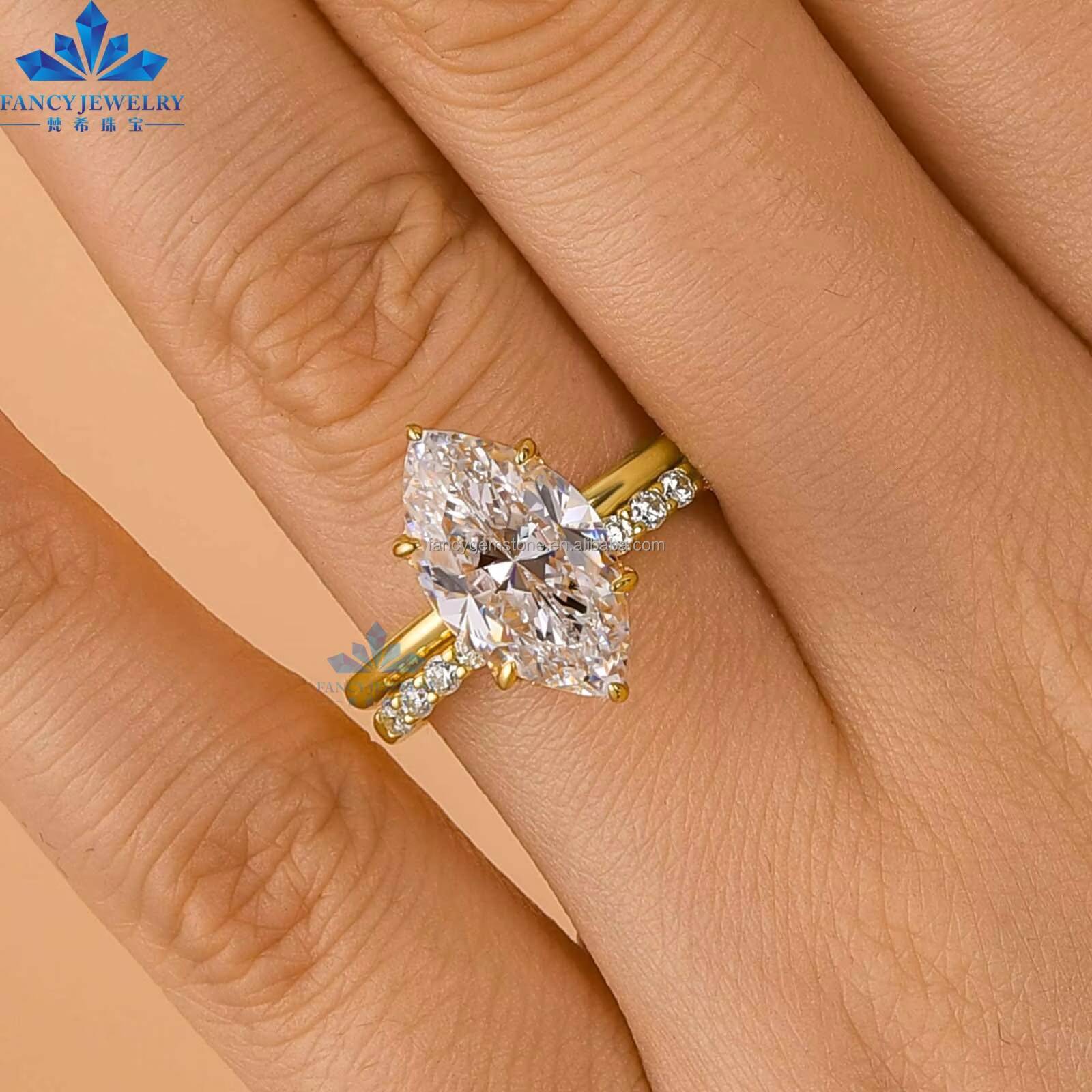 Custom IGI Gia Certified CVD HPHT Lab Created Grown Diamond Marquise Cut 10k 14k 18k Solid Gold Engagement Rings for Women Men