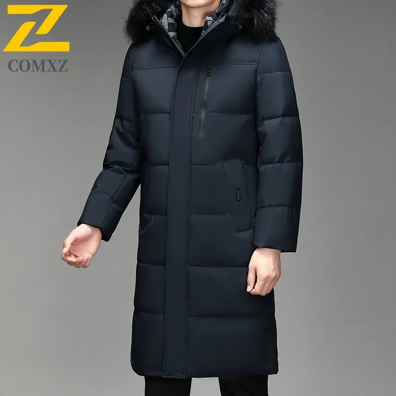 Maxbarley Winter Warm Puffer Coat Men Thick Fur Collar Hooded White Duck Down Padding Coat Snow Ski Long Down Jacket 251023