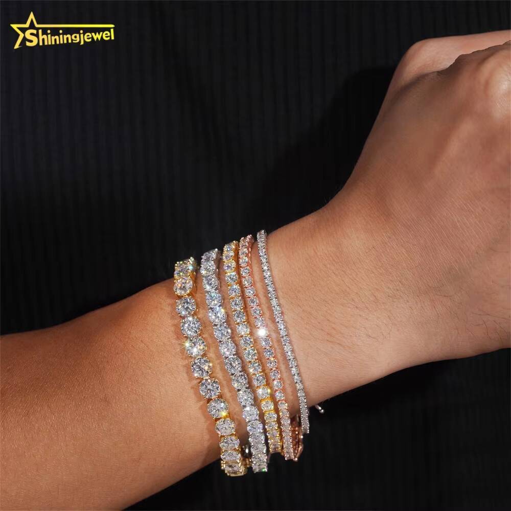 20mm65mm Wholesale Price Stock 925 Sterling Silver Tennis Chain VVS Moissanite Hip Hop Jewelry Iced Out Diamond Tennis Chain