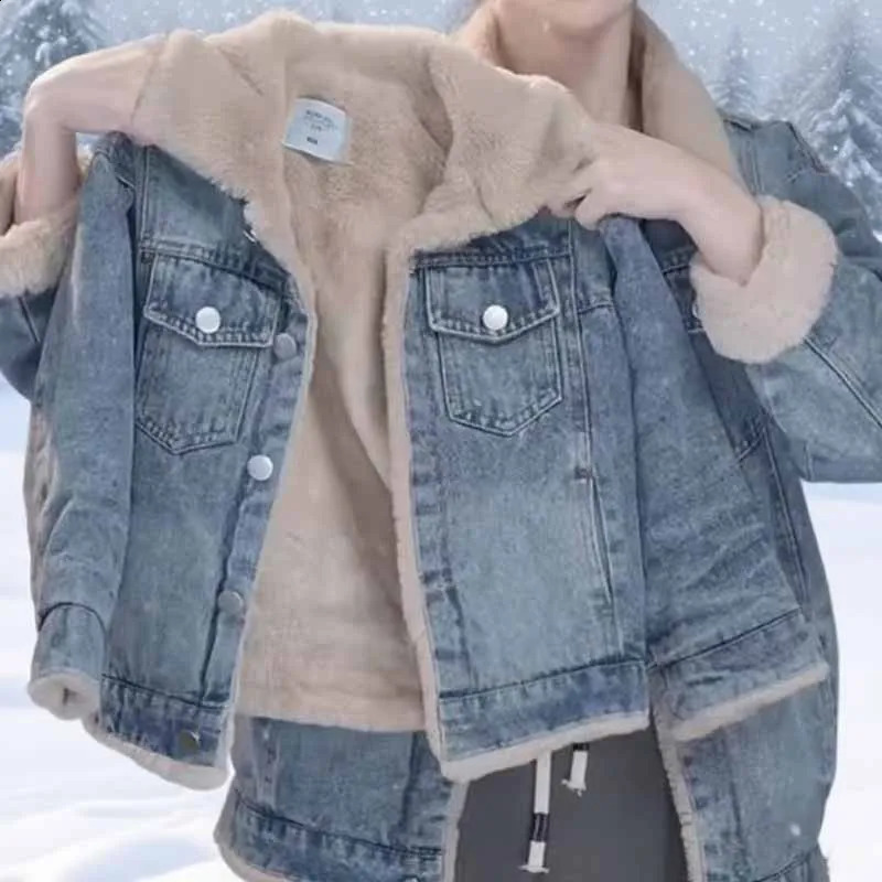 Girls Padded Denim Coat Boys Thicken Jacket Winter Childrens Plus Velvet Outerwear Autumn Warm Loose Parkas Kids Fashion Clothe 251027