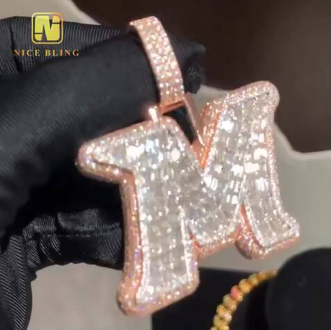 925 Sterling Silver Letter Pendant Ice Out Custom Hip Hop Moissanite Diamond Jewelry VVS Moissanite Initial Pendant