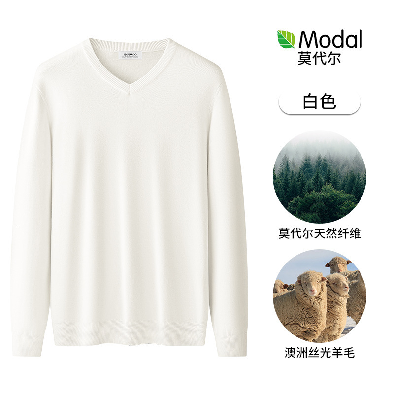 Men's Modal Wool Blend V-neck Sweater With Fleece Lining Thickened Knitwear For Autumn And Winter V-neck Designer Sweater Base Layer