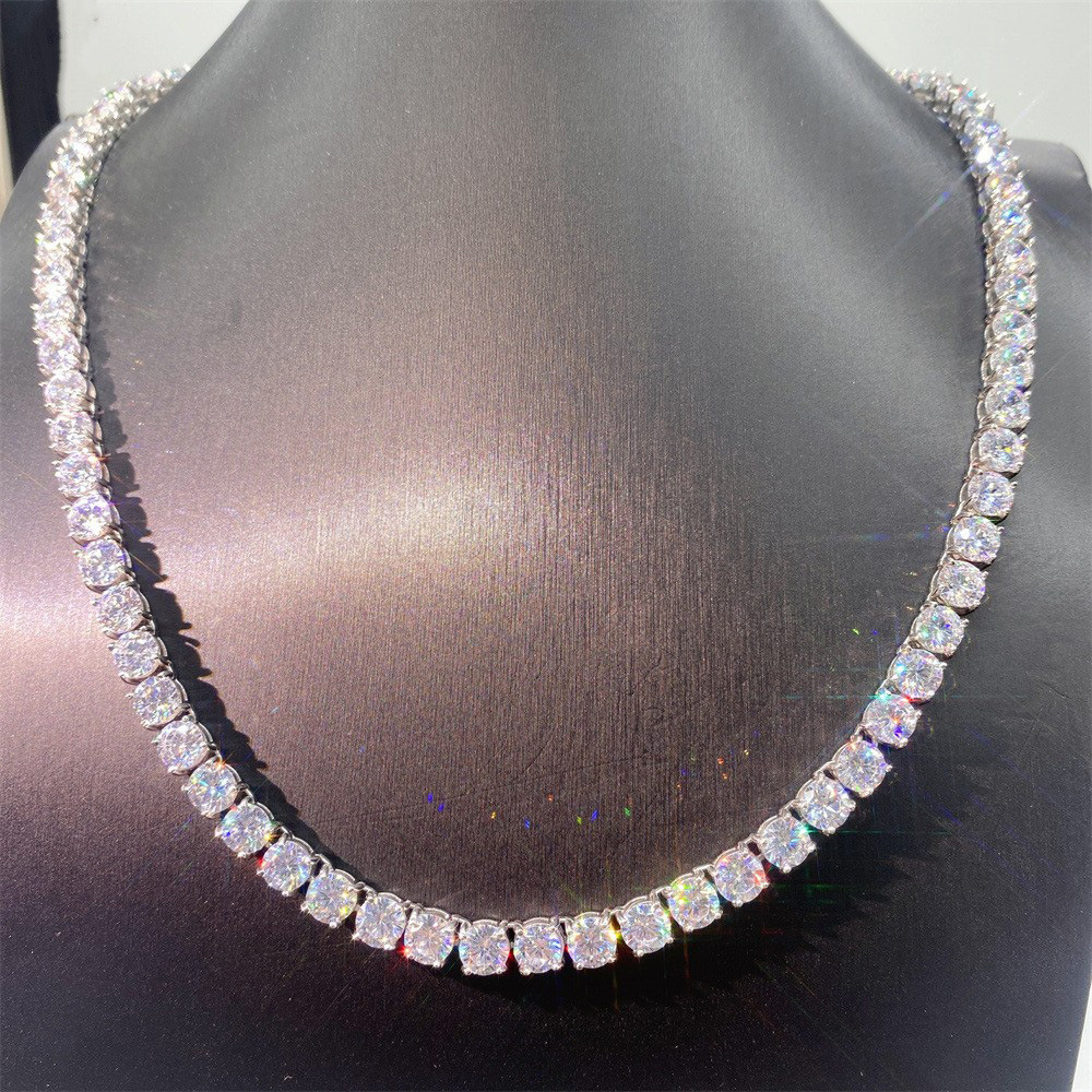 Custom 6mm Hip Hop VVS Moissanite Diamond Tennis Chain Lab Diamond Tennis Necklace for Men 925 Sterling Silver Tennis Chain
