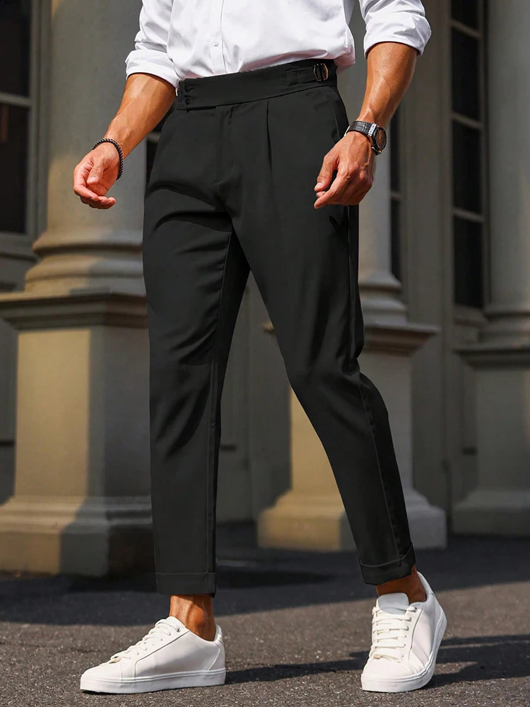 Fashion Mens Pleated Trousers Business Casual Solid Color Straight Pants Spring Fall Men Trendy Slim Highwaisted Suit 251027