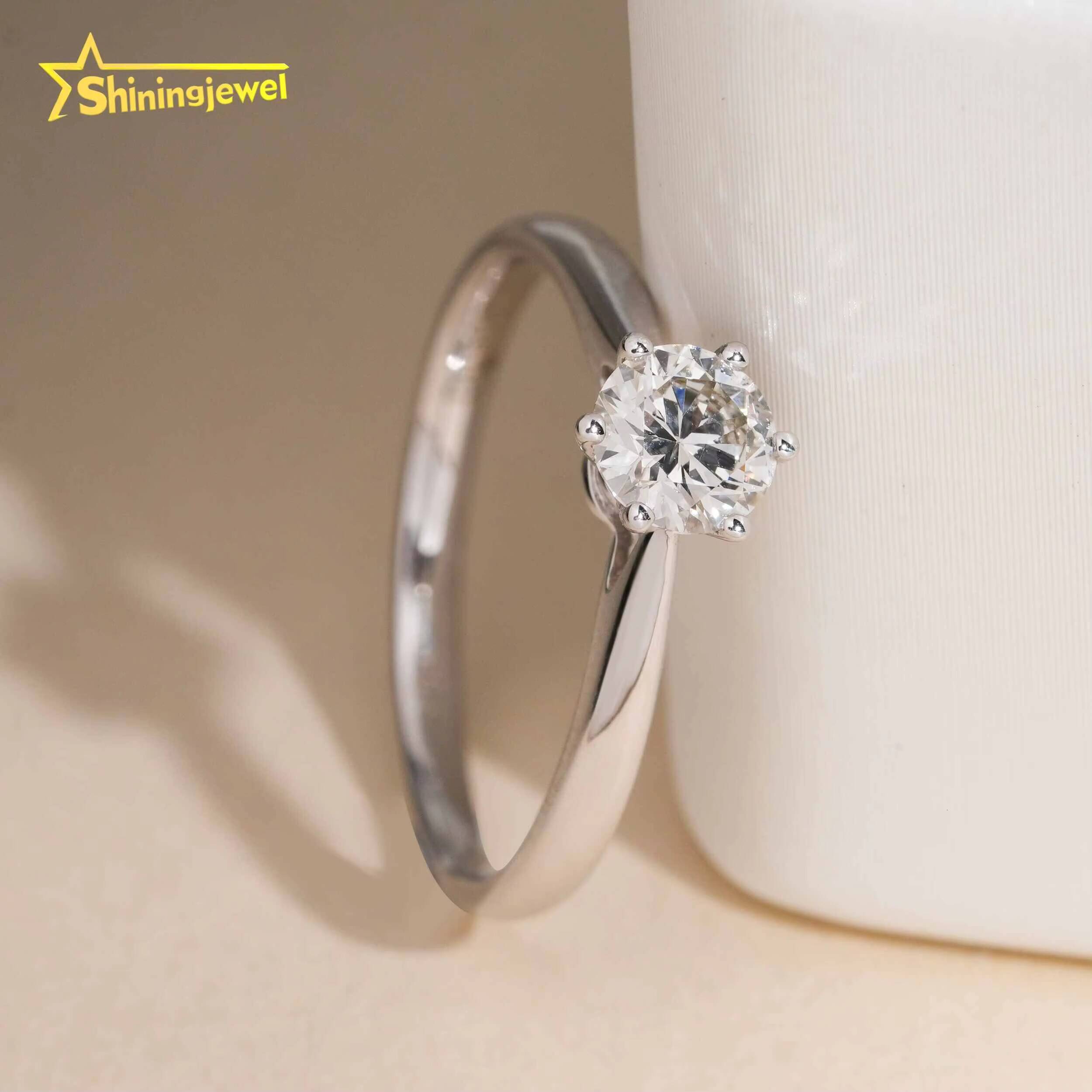 6Prongs Setting Women Jewelry Natural Diamond Wedding Ring 14K Solid White Gold Jewelry Real Diamond Engagement Rings