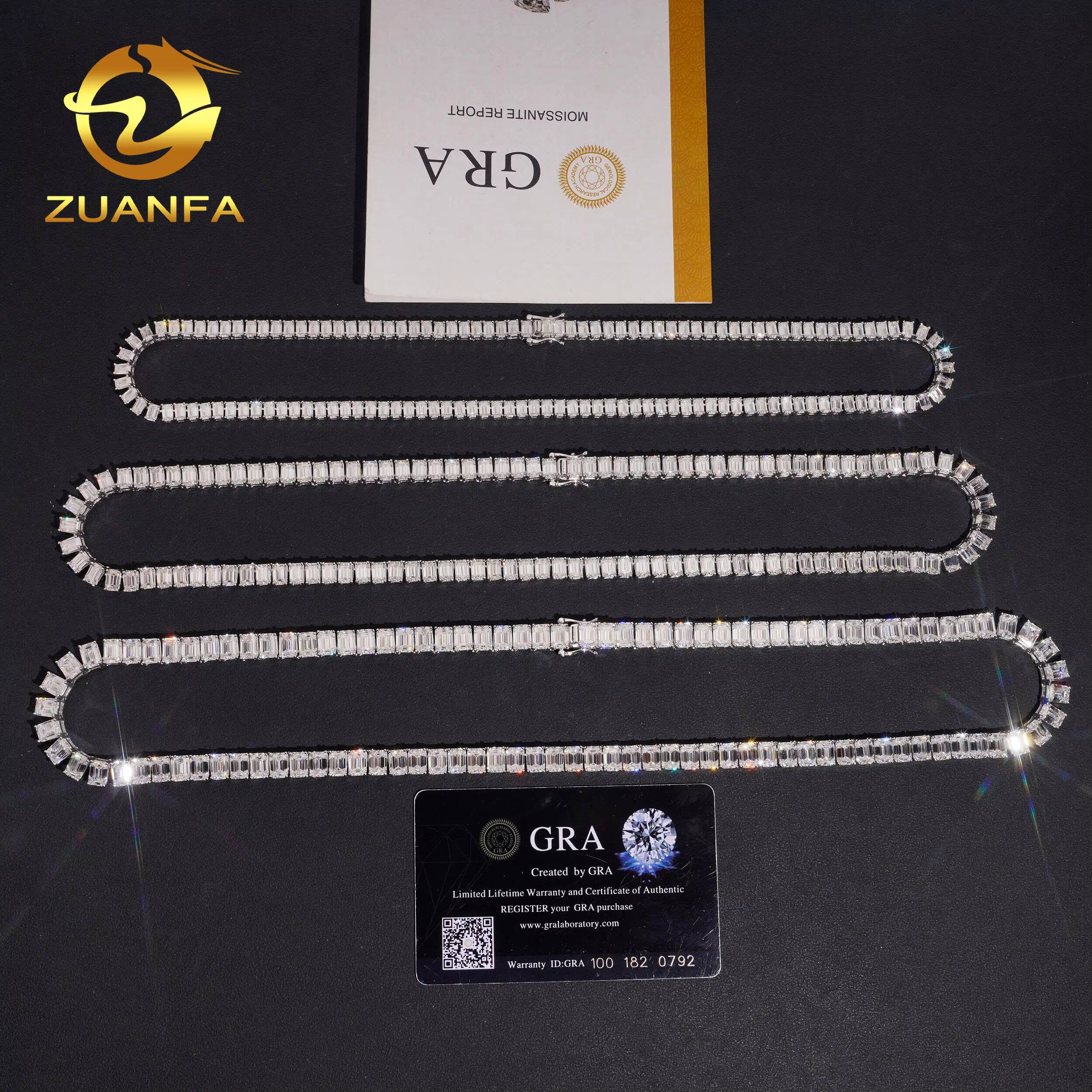 Fine Jewelry Emerald Cut Tennis Chain Moissanite Pass Diamond Test 925 Sterling Silver Gold Plated Luxury Tennis Chain