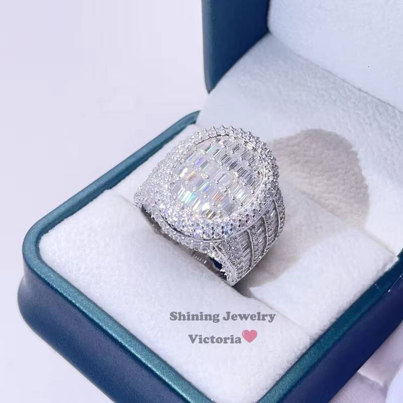 GRA Certificated Pass Diamond Tester Hip Hop Sterling Silver White Gold VVS Moissanite Men Ring