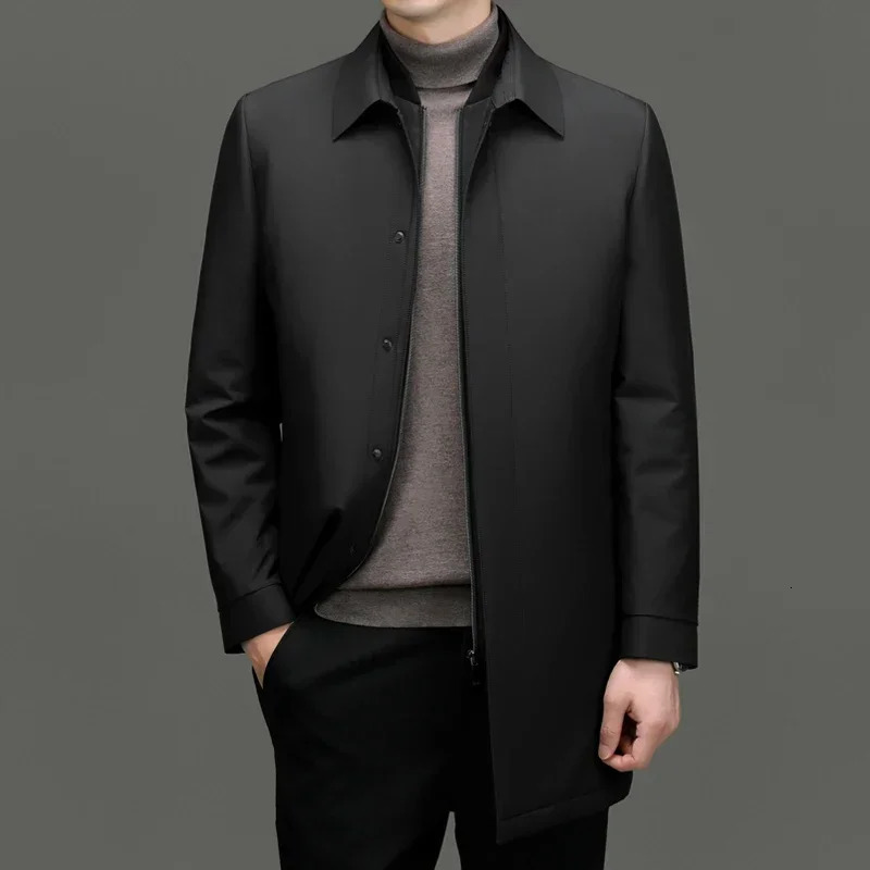 Winter Down Jacket Mens Fashion Midlength Fur Collar Thick White Duck Down Coat Male Casual Detachable Liner Warm Coat 251023