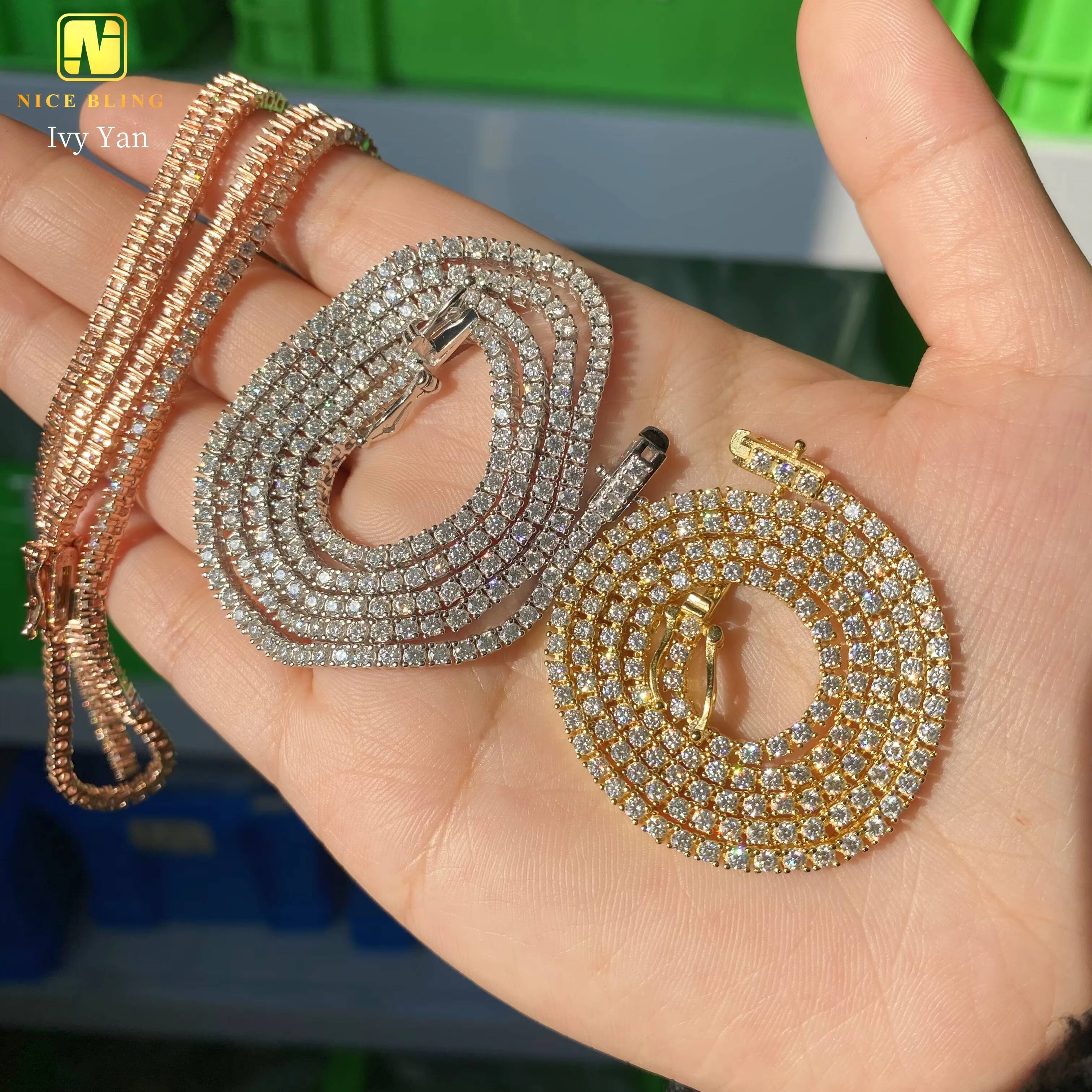 GRA Certificate Factory Price 925 Silver 2mm Hip Hop Jewelry Bracelet Necklace Iced Out VVS Moissanite Diamond Tennis Chain