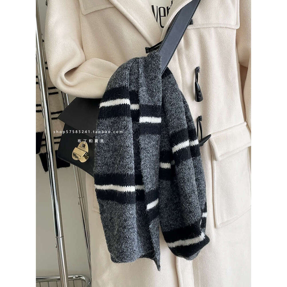 Korean Boutique Same Color-Block College Style Striped Scarf Women Soft Warm Woolen Neck Warmer with Wool for Winter