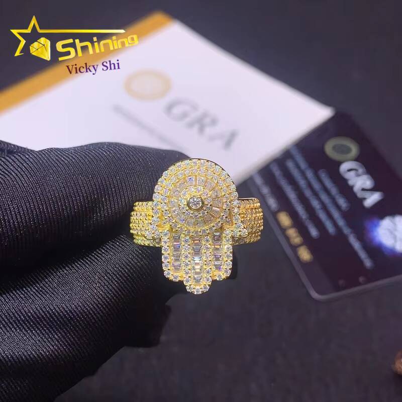 Fine Jewelry New Design 925 Sterling Silver Hamsa Style Moissanite Ring Custom Iced Out Men Hip Hop Rings