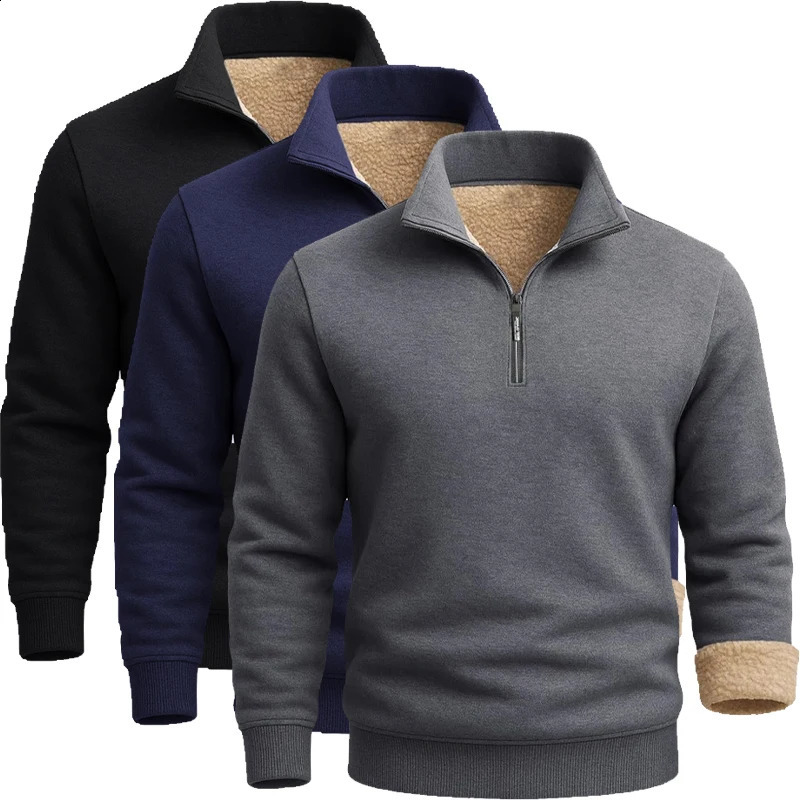 3 Pack Mens Long Sleeve Zip Thick Pullover Winter Warm Sherpa Lined TShirt Men Autumn Outdoor Heavyweight Sweatshirts US SIZE 251027