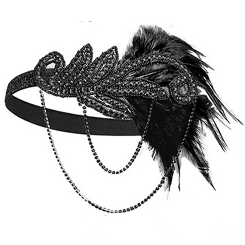 5 sets of 192 feather bands, headbands, necklaces, gloves, cigarette sticks, tassel long earrings, and supplies for a women-themed artistic party