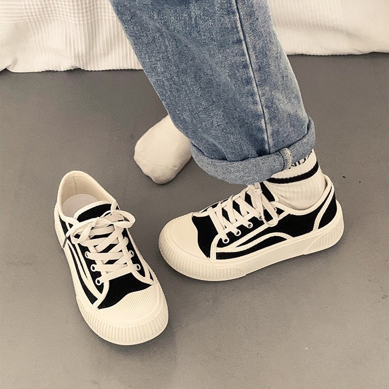 Spring women's round-toe canvas shoes Summer ins thick-soled casual breathable shoes vintage style2025