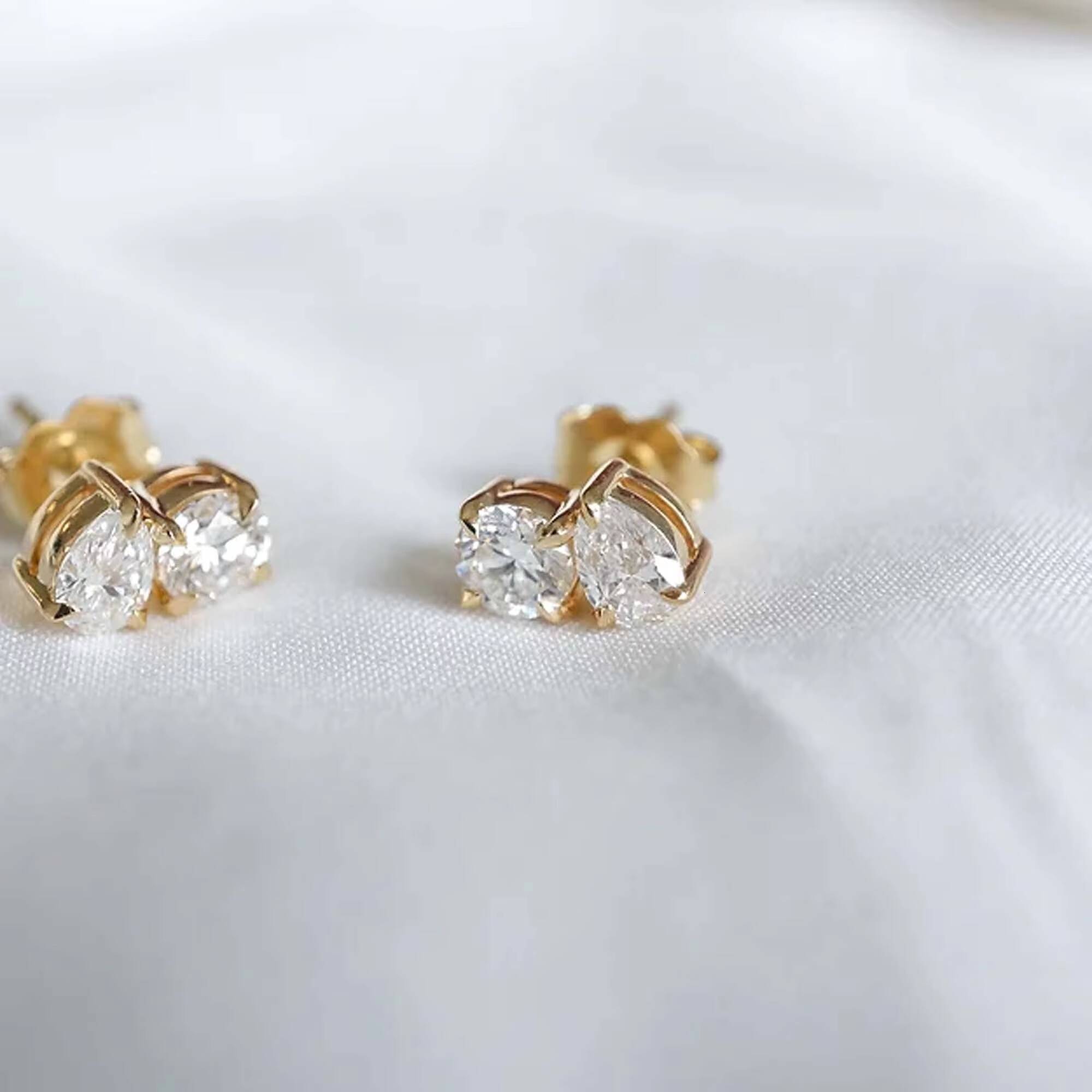 Two Stone Moissanite Earring Toi Et Moi Stud Earring 200 CTW Pear Round Cut Moissanite Stud Yellow Gold DVVS1 Earring Woman