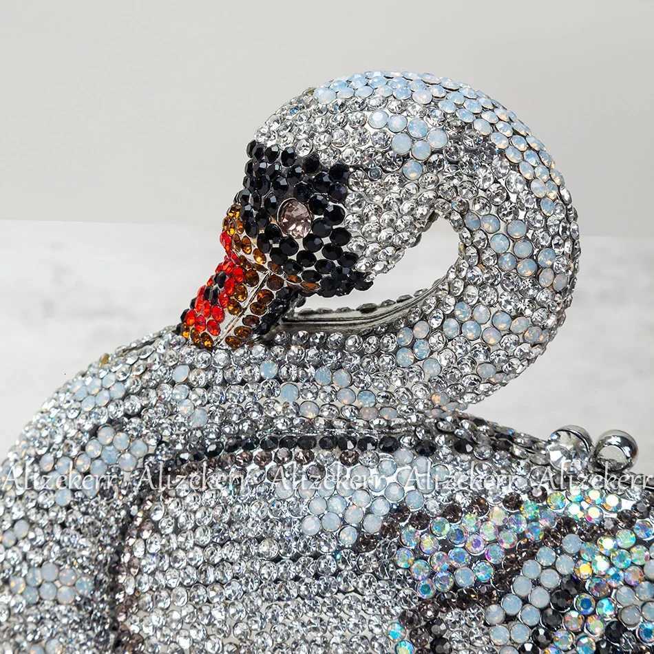 Alizekerr Swan Shaped Diamond Evening Bags New Gorgeous Sparkling Rhinestone Metallic Clutch Purses And Handbags Wedding Party H251027