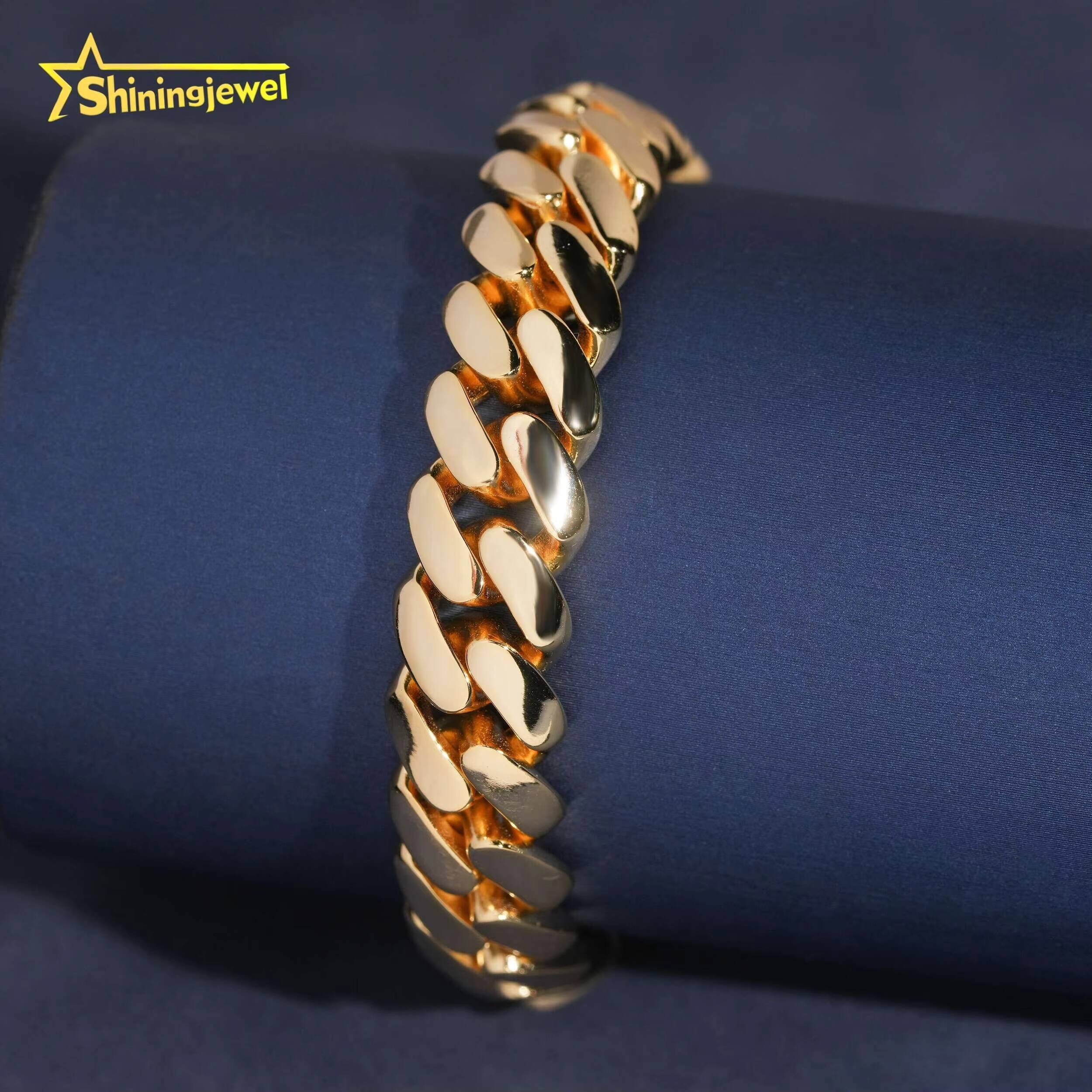 High Quality Hip Hop Jewelry 925 Sterling Silver 12mm Moissanite Lock Plain Cuban Link Chain Bracelet