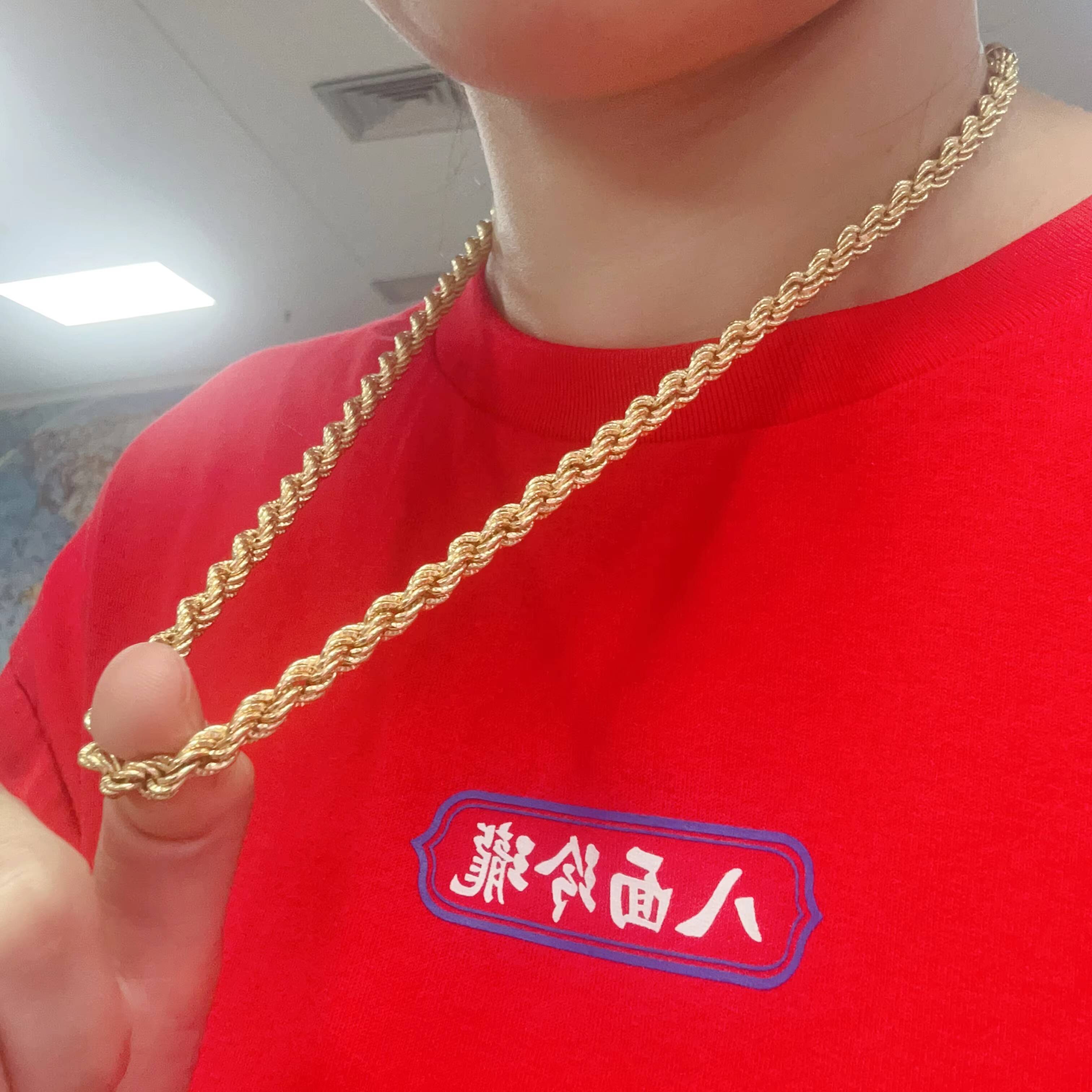 Factory Price Hip Hop Necklace 55mm 18K Real Solid Gold AU750 Diamond Cut Rope Chain