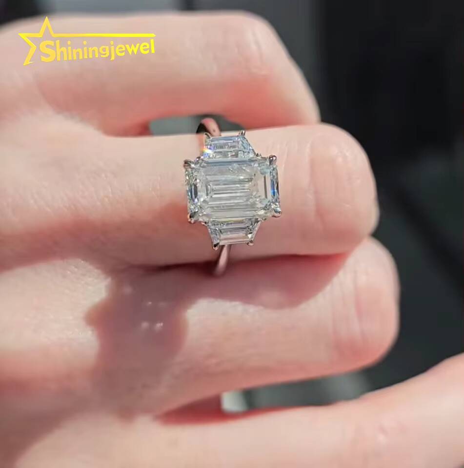 Luxury Jewelry Manufacturer Direct Custom Design Emerald Cut Lab Grown Diamond 10K 14K 18K Solid Gold Engagement Ring