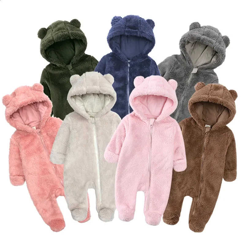 Winter Thicken Fleece born Baby Romper Soild Cotton Hoodies Infant Girl Onesie Toddler Boy Jumpsuits Warm Casual Outfits 251023