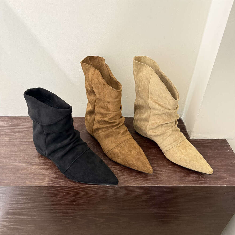 Women's 2025 Autumn Slim High-Heel Boots - Designer Khaki Slouchy Short Boots, Single Pointed Toe with Inner Height Increase