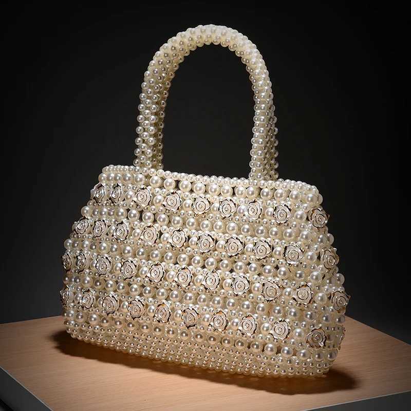 Luxurious handcrafted womens woven pearl evening handbag womens shiny wedding storage bag festival birthday womens gift bag H251027