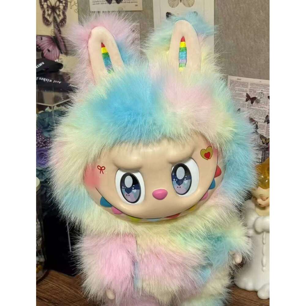 High Quality 38Cm Labubu Custom Edition Rainbow Sweetheart Mediumsized Zimomo Secondary Creation Customized Vinyl Plush Doll Birthday Gifts