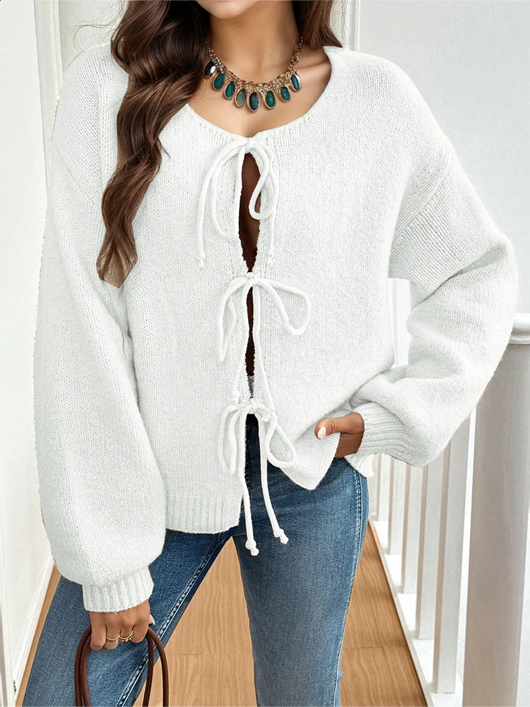 Womens casual loose solidcoloured jumper Vneck autumn and winter cardigan with 2025 autumn and winter 251027