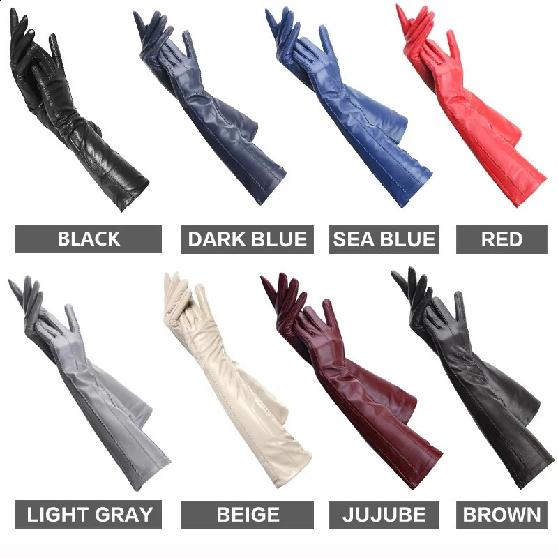 Fashion beige long leather gloveshighgrade long leather gloves womenwinter genuine sheepskin womens long gloves CSD250CM 251027