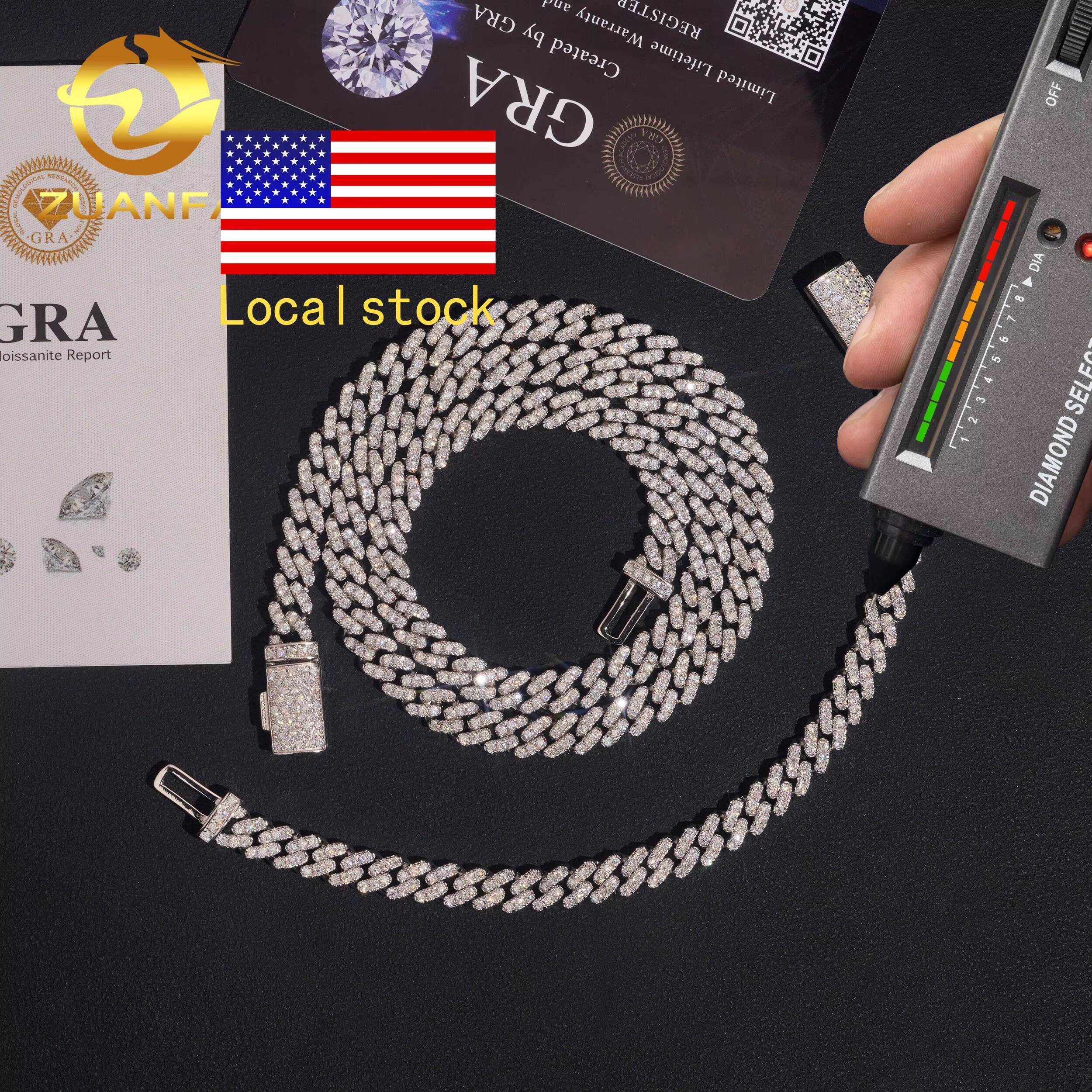 Hip Hop Jewelry 6MM Cuban Link Chain Moissanite 925 Silver Iced Out Cuban Link Bracelet USA Local Stock Pass Diamond Tester