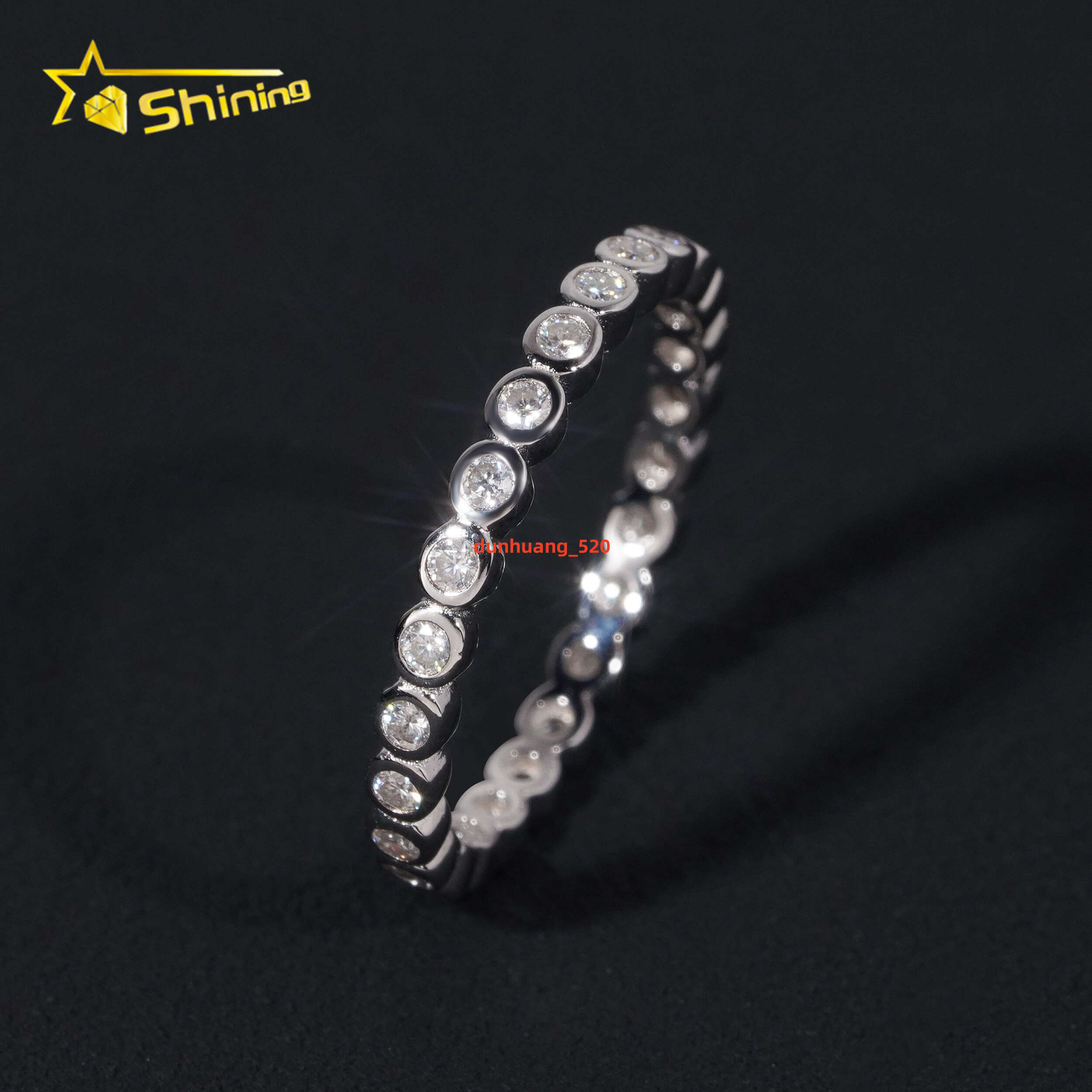 VVS Moissanite Bezel Small Size Band Engagement Ring Gold Plated 18K 925 Sterling Silver Rings